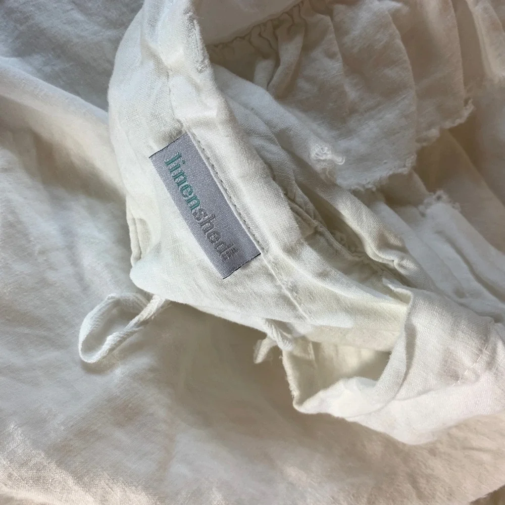 Linenshed Duvet Cover Full White Ruffle Trim 100% Linen Bedding Shabby Chic